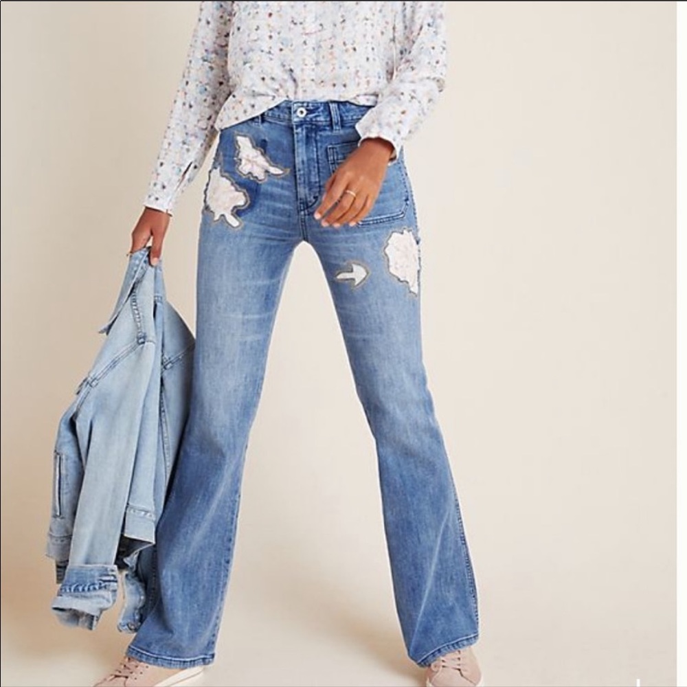Pilcro High-Rise Rose Patchwork Bootcut Jeans